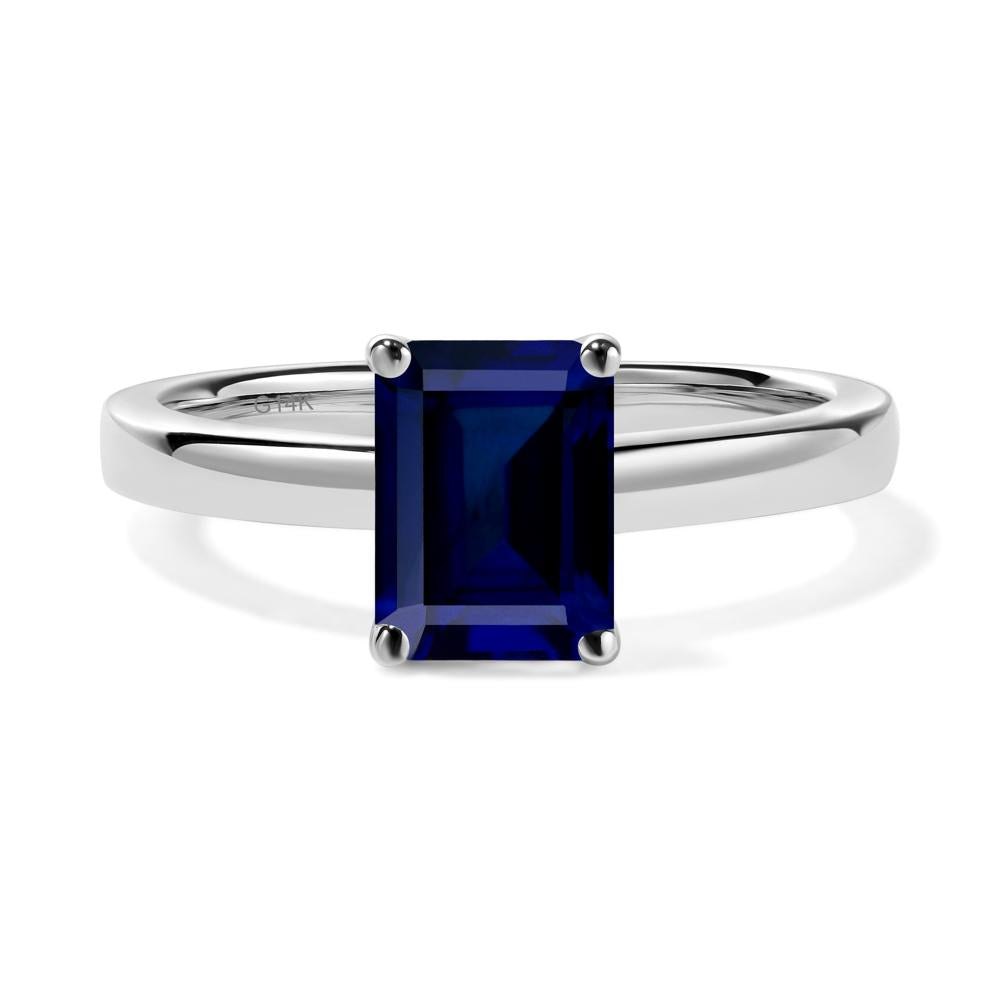 Emerald Cut Sapphire Solitaire Ring - LUO Jewelry #metal_14k white gold