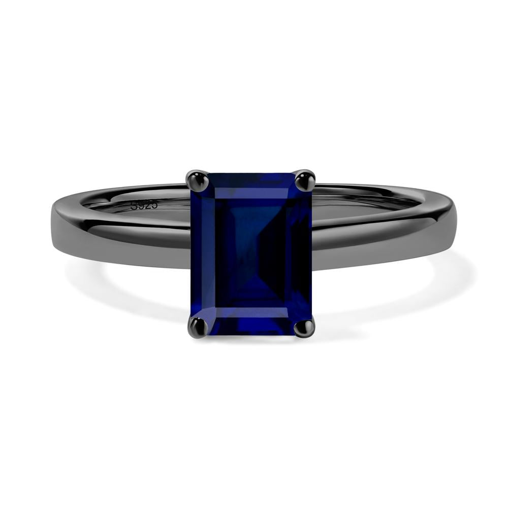 Emerald Cut Sapphire Solitaire Ring - LUO Jewelry #metal_black finish sterling silver