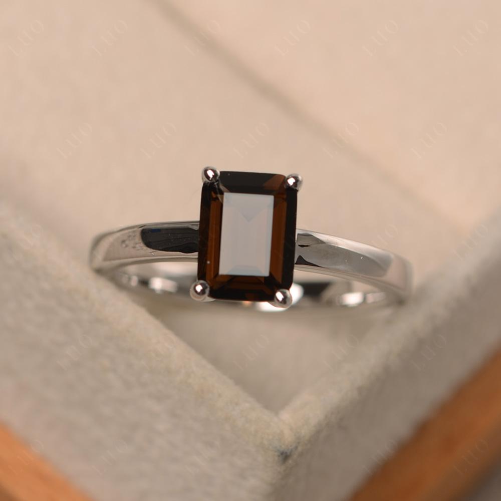 Smoky Quartz Plain Band Solitaire Engagement Ring - LUO Jewelry 