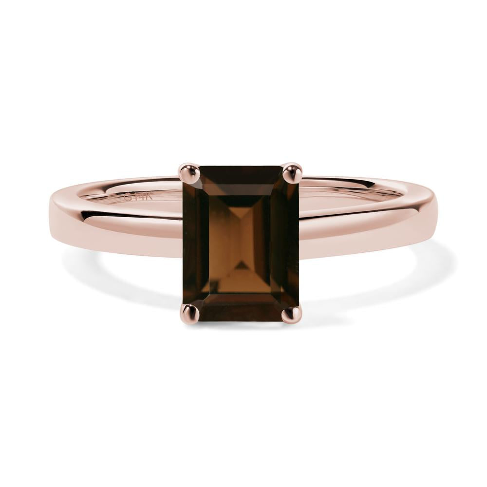 Smoky Quartz Plain Band Solitaire Engagement Ring - LUO Jewelry #metal_14k rose gold