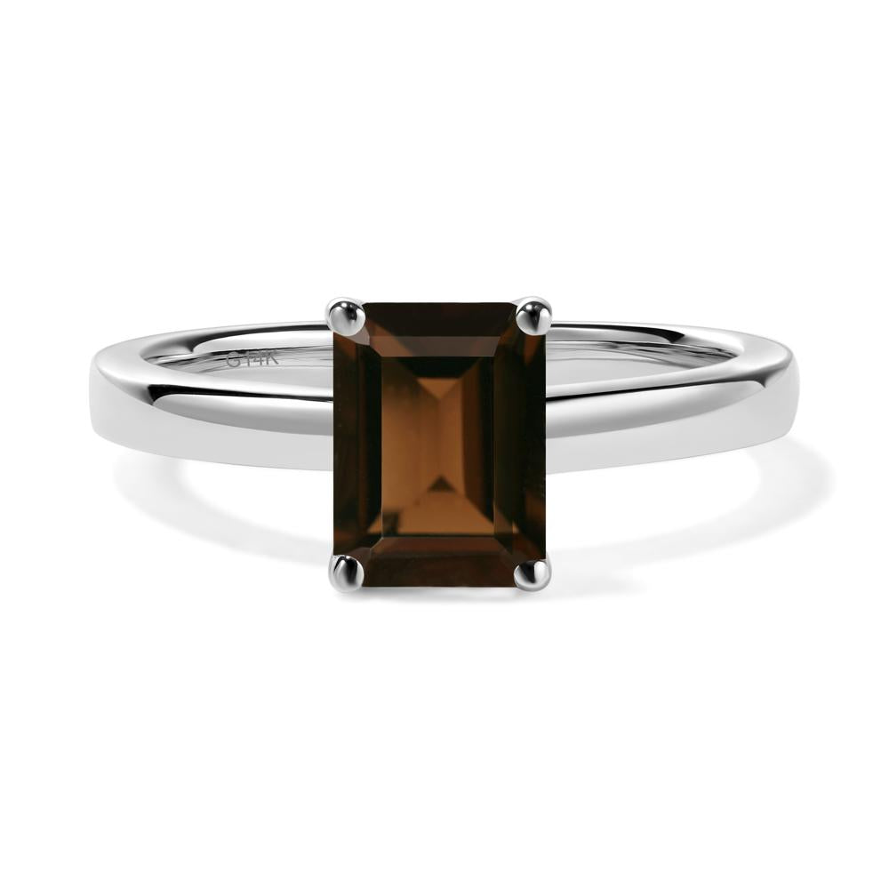 Smoky Quartz Plain Band Solitaire Engagement Ring - LUO Jewelry #metal_14k white gold