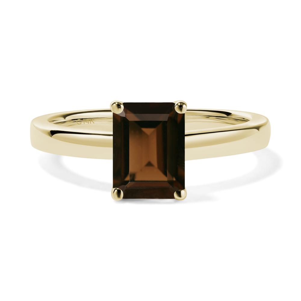 Smoky Quartz Plain Band Solitaire Engagement Ring - LUO Jewelry #metal_14k yellow gold