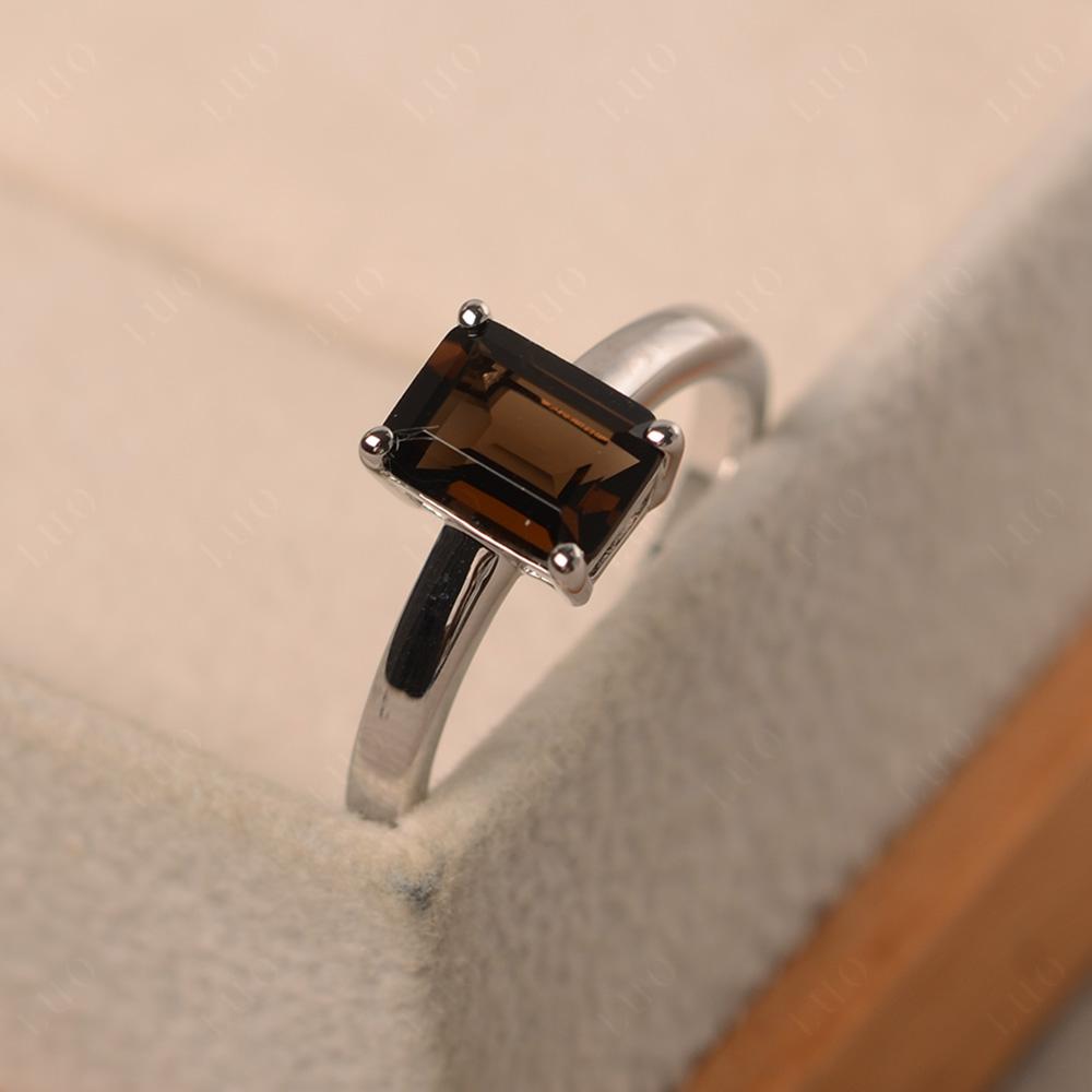 Smoky Quartz Plain Band Solitaire Engagement Ring - LUO Jewelry 