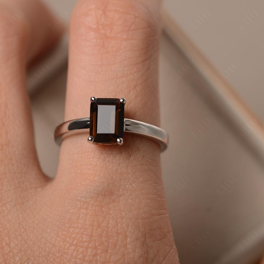 Smoky Quartz Plain Band Solitaire Engagement Ring - LUO Jewelry 