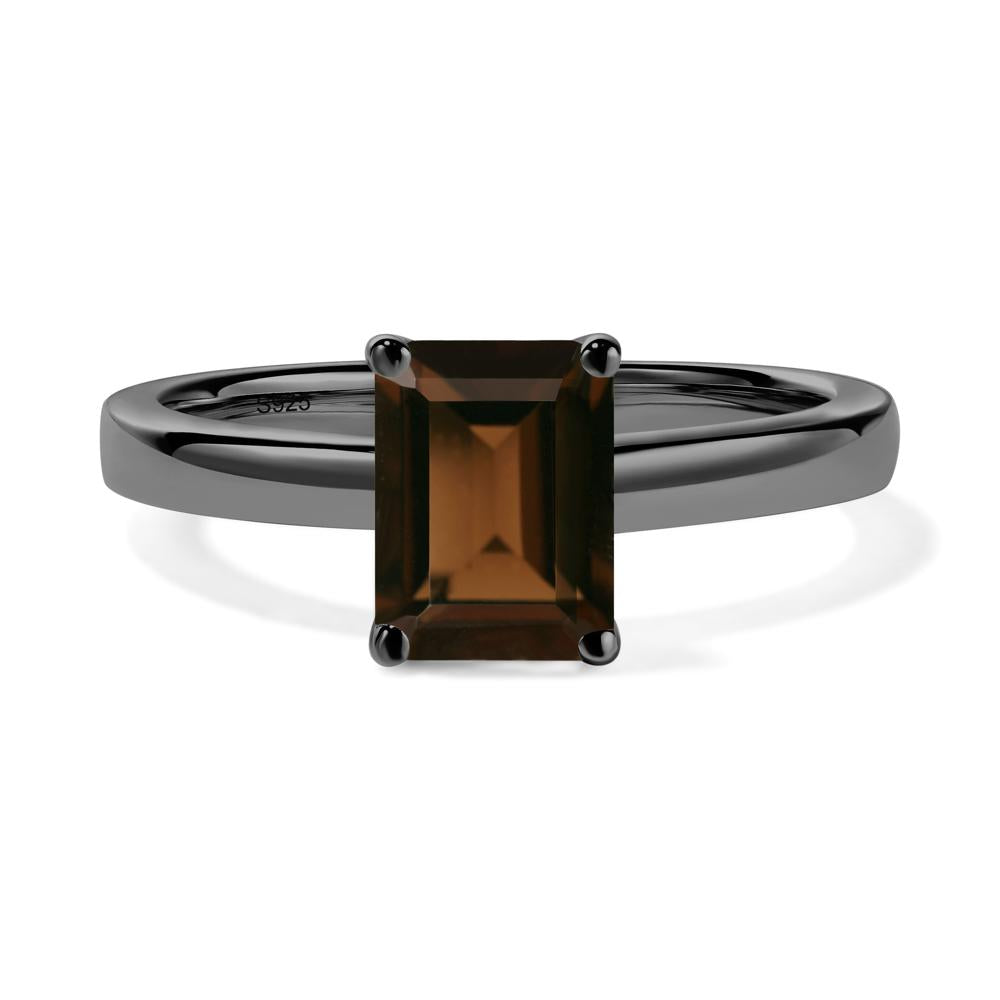 Smoky Quartz Plain Band Solitaire Engagement Ring - LUO Jewelry #metal_black finish sterling silver