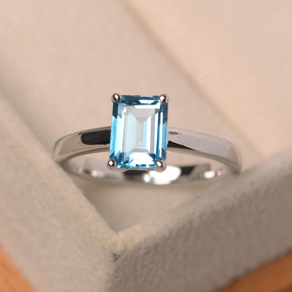 Emerald Cut Swiss Blue Topaz Solitaire Ring - LUO Jewelry 