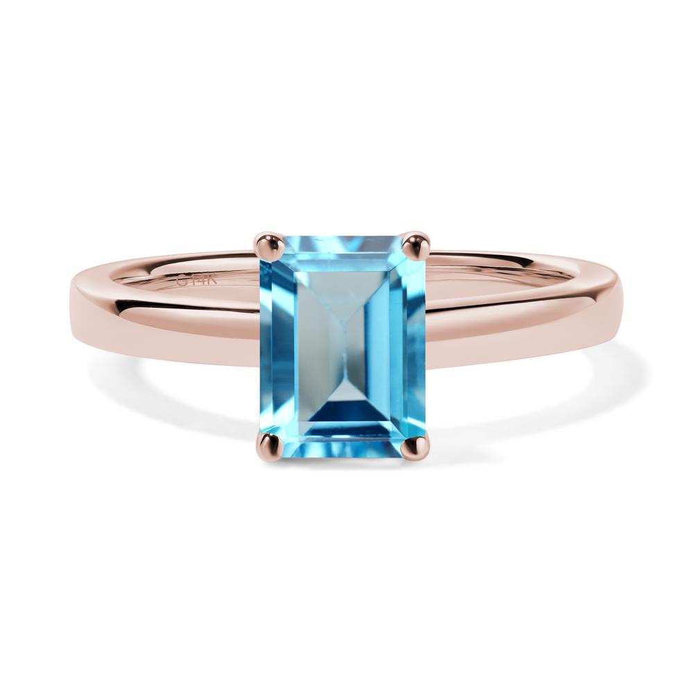 Emerald Cut Swiss Blue Topaz Solitaire Ring - LUO Jewelry #metal_14k rose gold