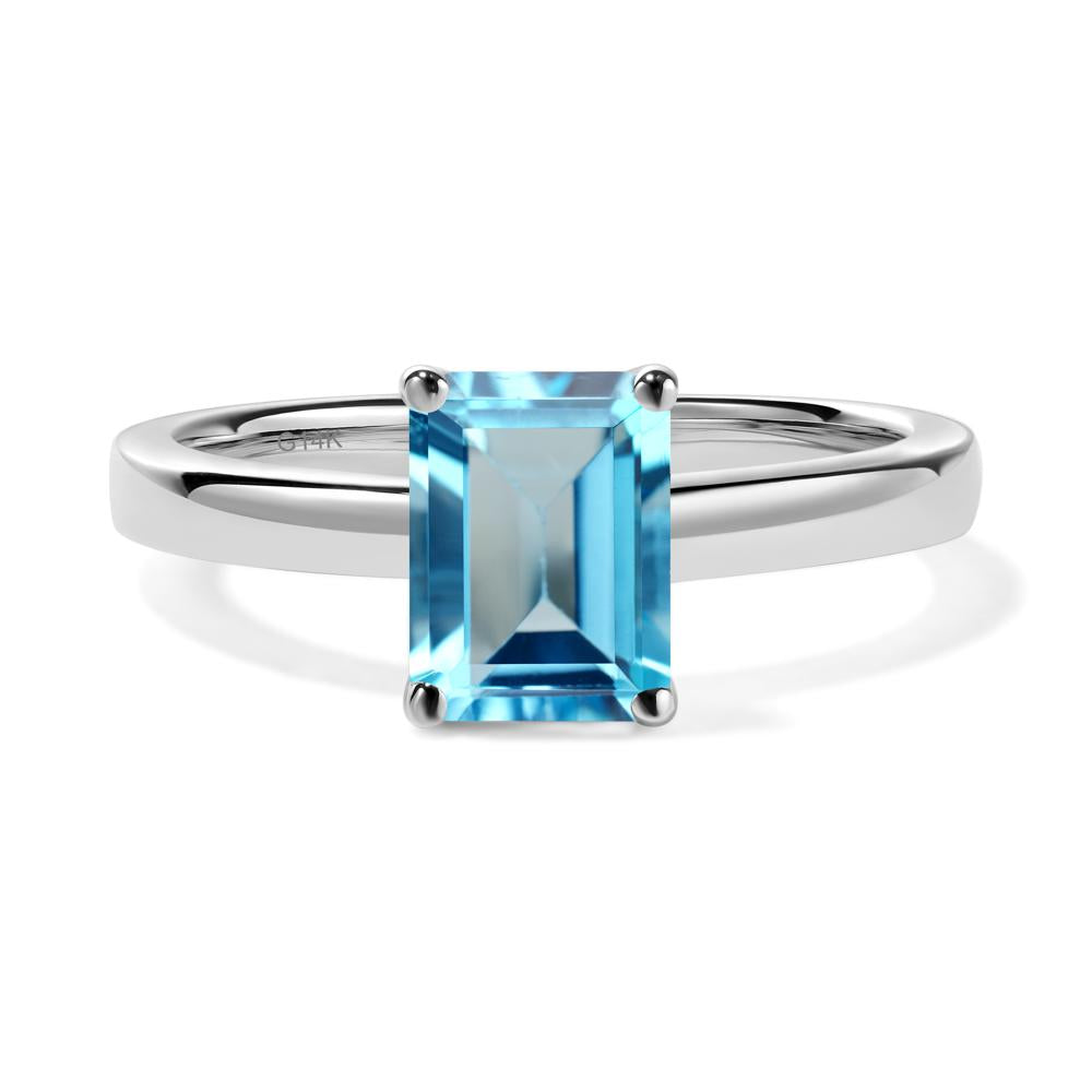 Emerald Cut Swiss Blue Topaz Solitaire Ring - LUO Jewelry #metal_14k white gold