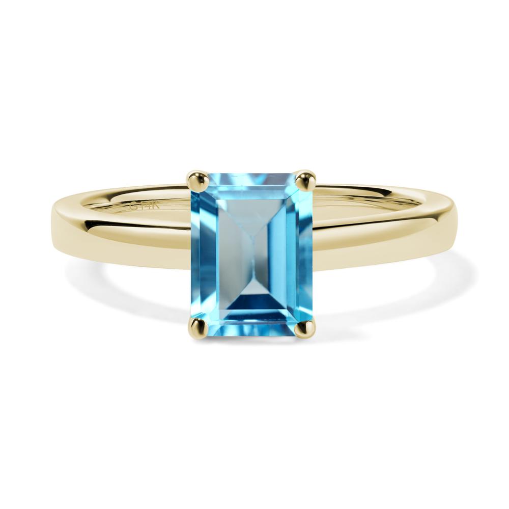 Emerald Cut Swiss Blue Topaz Solitaire Ring - LUO Jewelry #metal_14k yellow gold