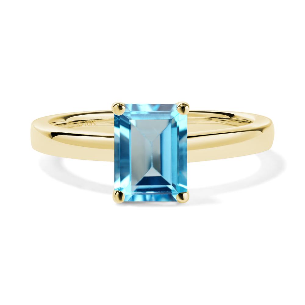 Emerald Cut Swiss Blue Topaz Solitaire Ring - LUO Jewelry #metal_18k yellow gold