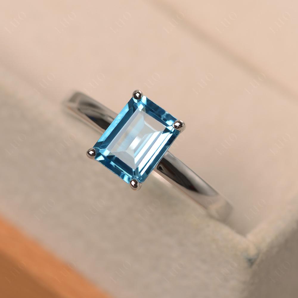 Emerald Cut Swiss Blue Topaz Solitaire Ring - LUO Jewelry 