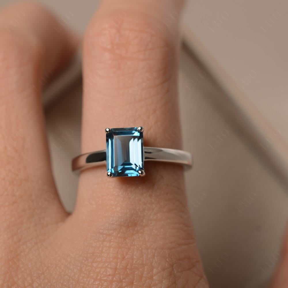 Emerald Cut Swiss Blue Topaz Solitaire Ring - LUO Jewelry 