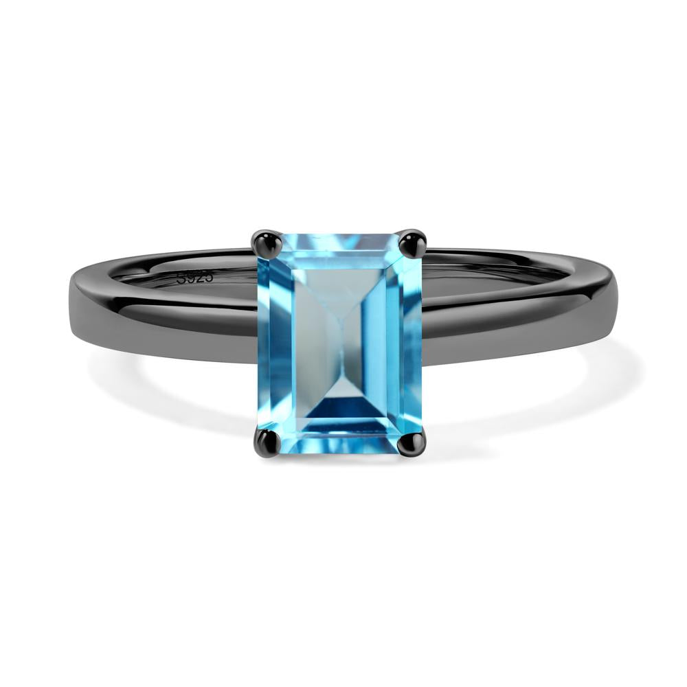 Emerald Cut Swiss Blue Topaz Solitaire Ring - LUO Jewelry #metal_black finish sterling silver