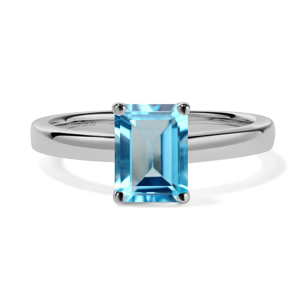 Emerald Cut Swiss Blue Topaz Solitaire Ring - LUO Jewelry #metal_platinum