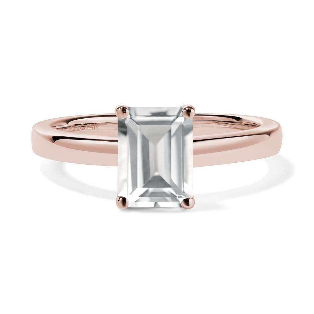 White Topaz Plain Band Solitaire Engagement Ring - LUO Jewelry #metal_14k rose gold