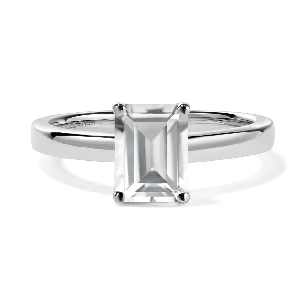 White Topaz Plain Band Solitaire Engagement Ring - LUO Jewelry #metal_14k white gold