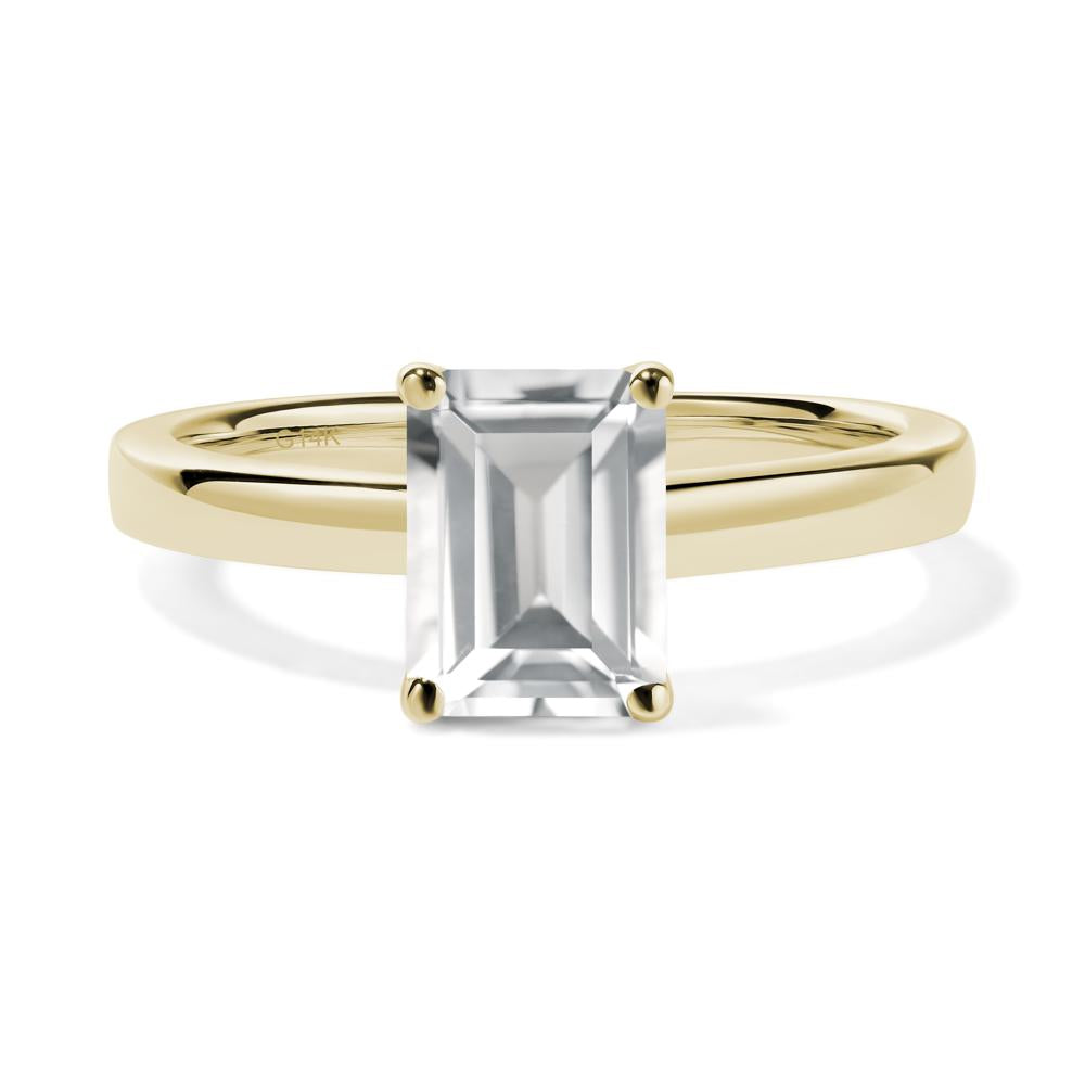 White Topaz Plain Band Solitaire Engagement Ring - LUO Jewelry #metal_14k yellow gold