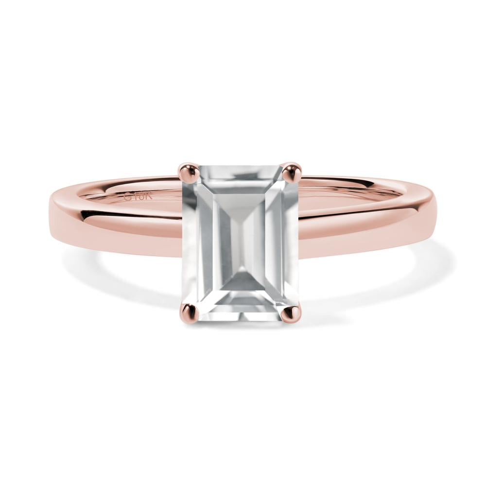 White Topaz Plain Band Solitaire Engagement Ring - LUO Jewelry #metal_18k rose gold