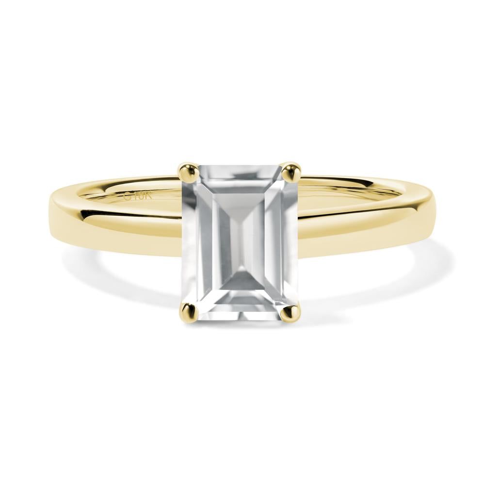 White Topaz Plain Band Solitaire Engagement Ring - LUO Jewelry #metal_18k yellow gold