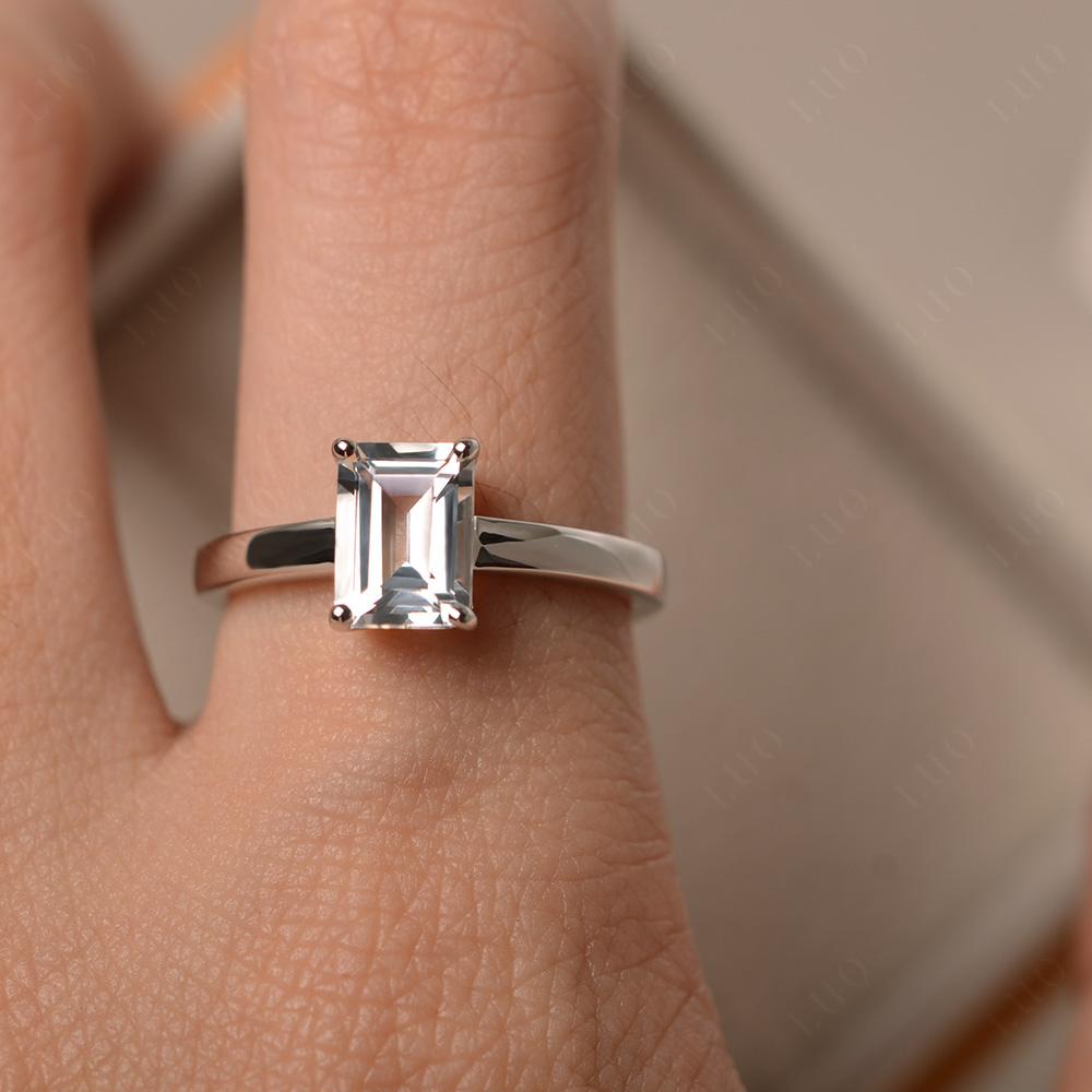 White Topaz Plain Band Solitaire Engagement Ring - LUO Jewelry 