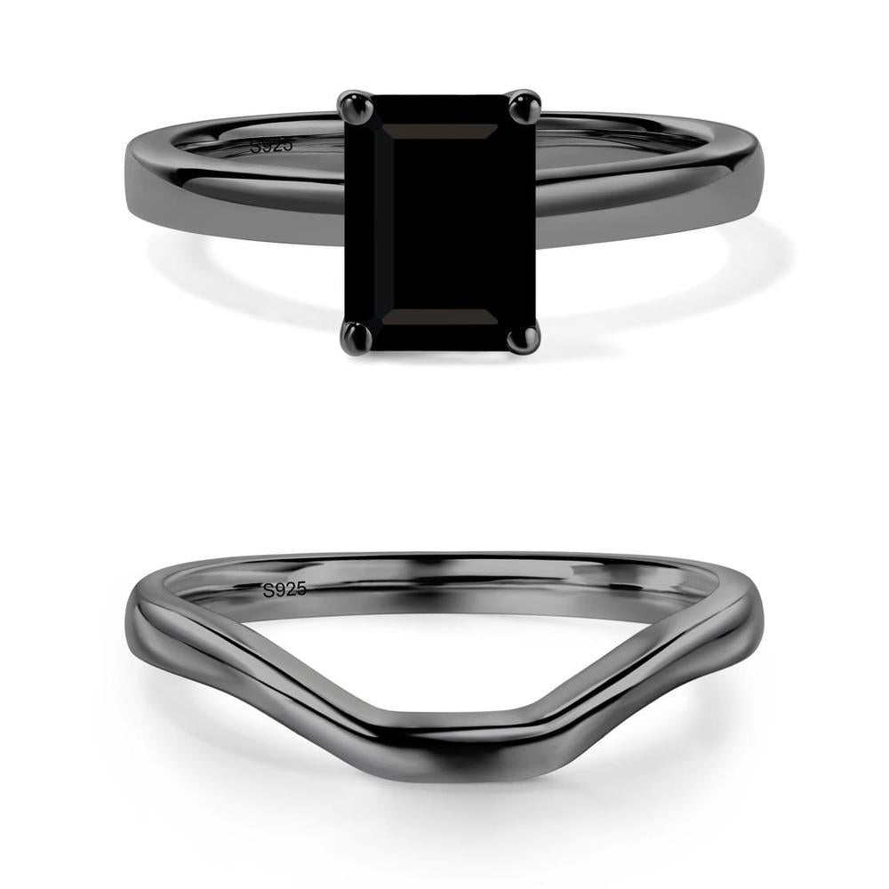 Black Spinel Plain Band Solitaire Engagement Ring - LUO Jewelry #metal_xxxxx