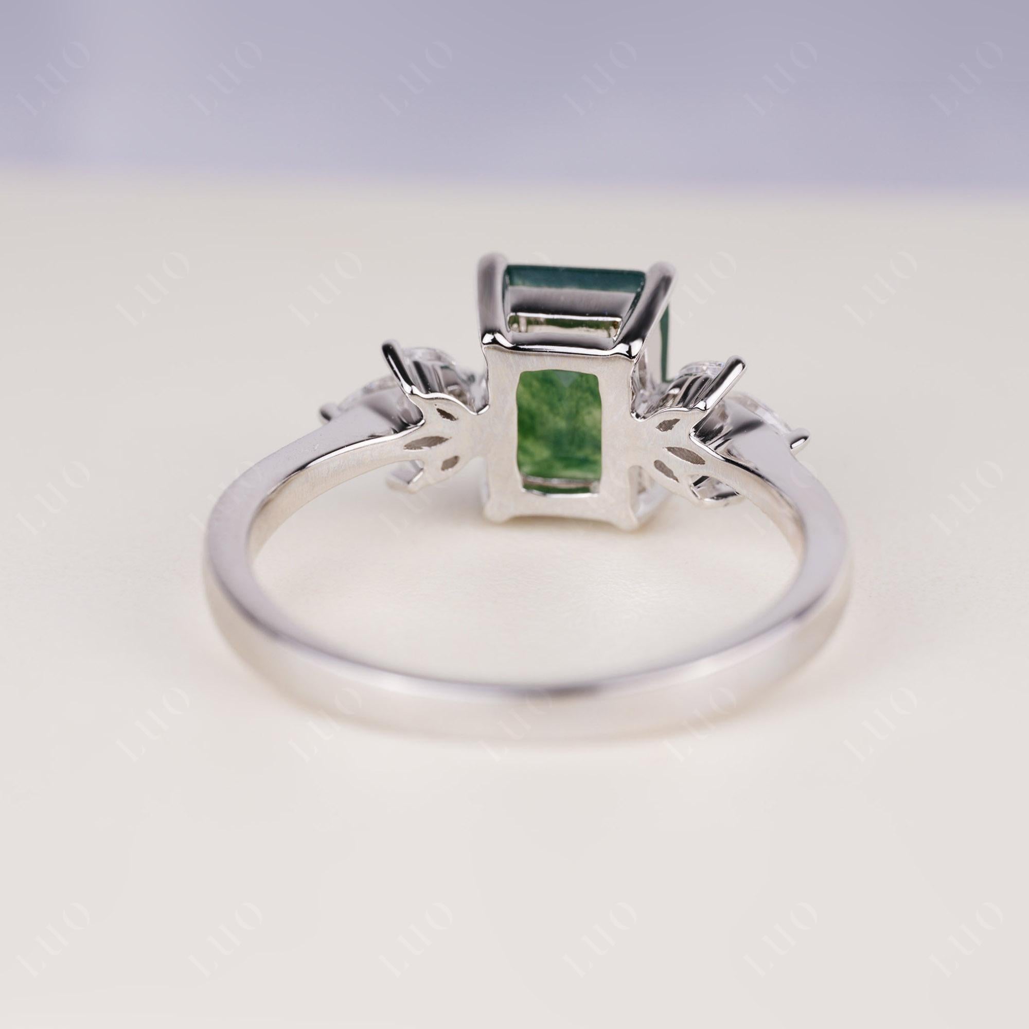 Sunburst Emerald Cut Moss Agate Ring | LUO Jewelry