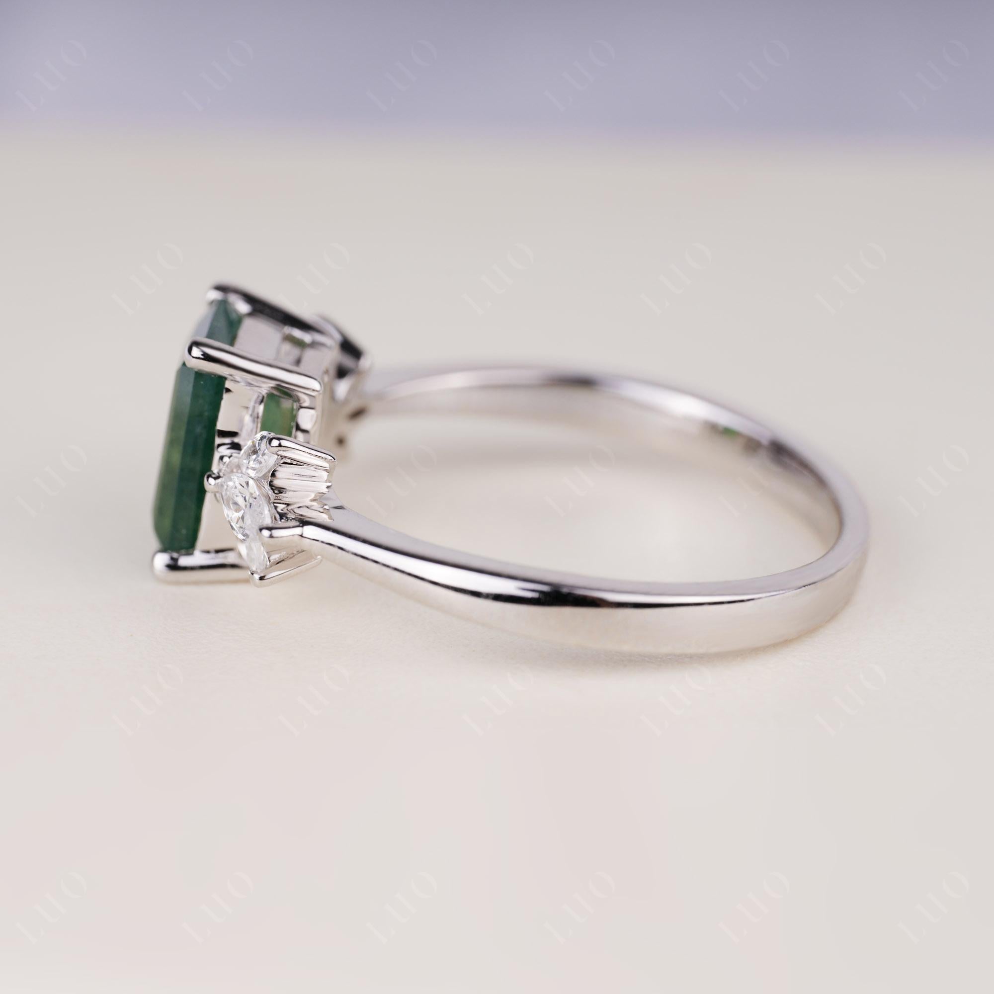 Sunburst Emerald Cut Moss Agate Ring | LUO Jewelry