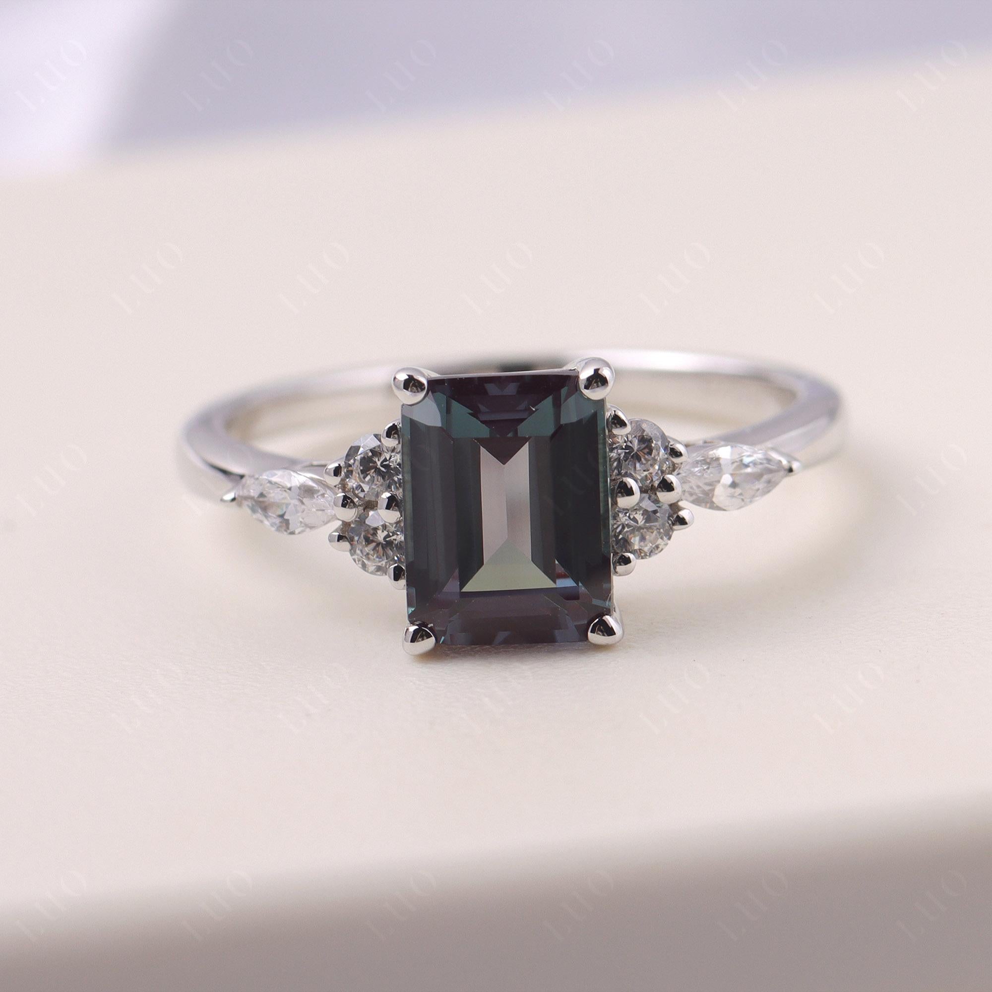 Simple Emerald Cut Alexandrite Ring - LUO Jewelry 