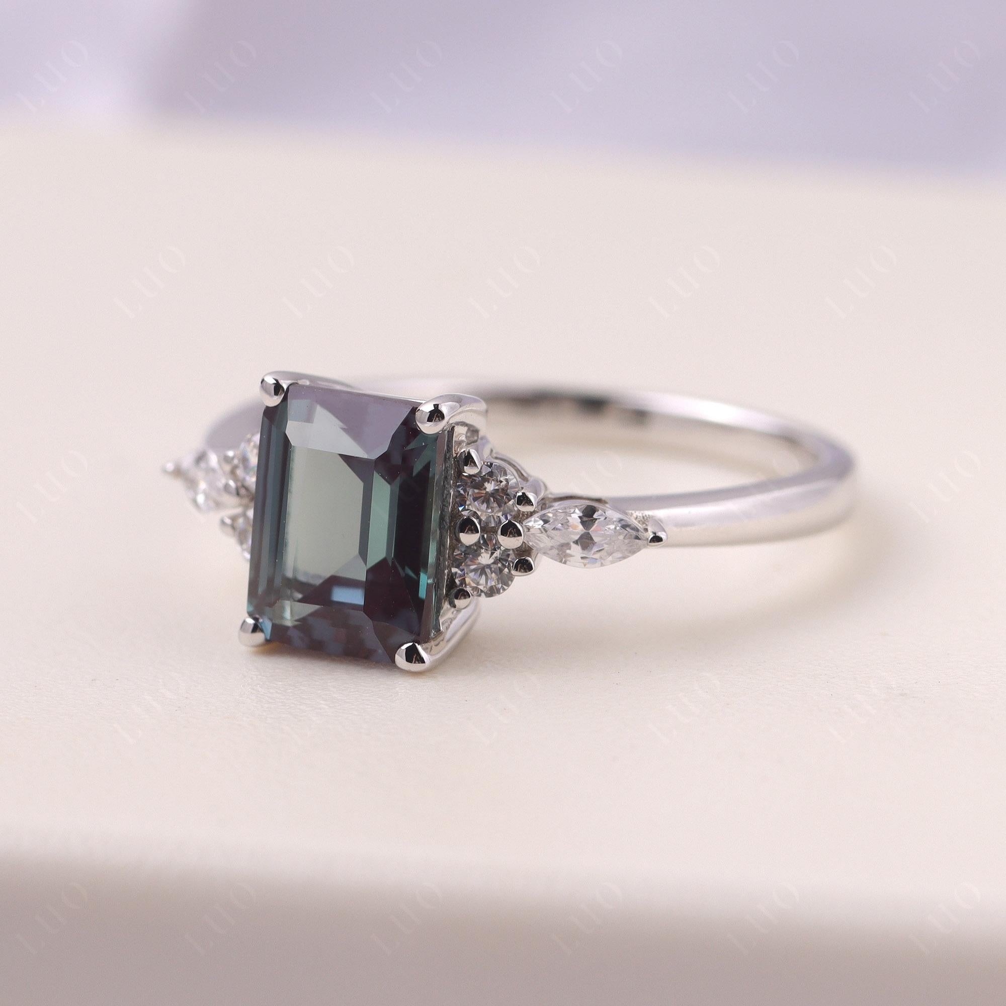 Simple Emerald Cut Alexandrite Ring - LUO Jewelry 