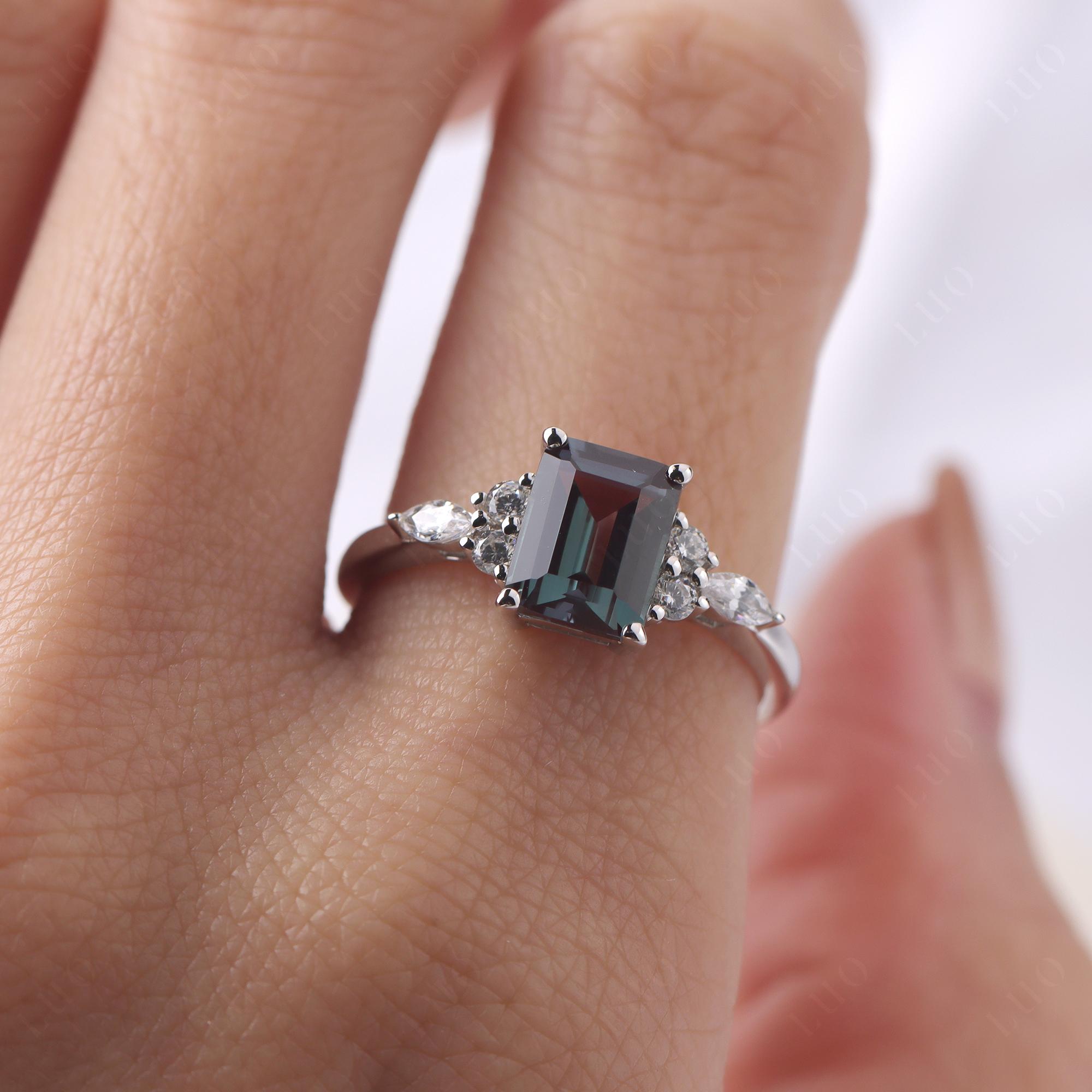 Simple Emerald Cut Alexandrite Ring - LUO Jewelry 