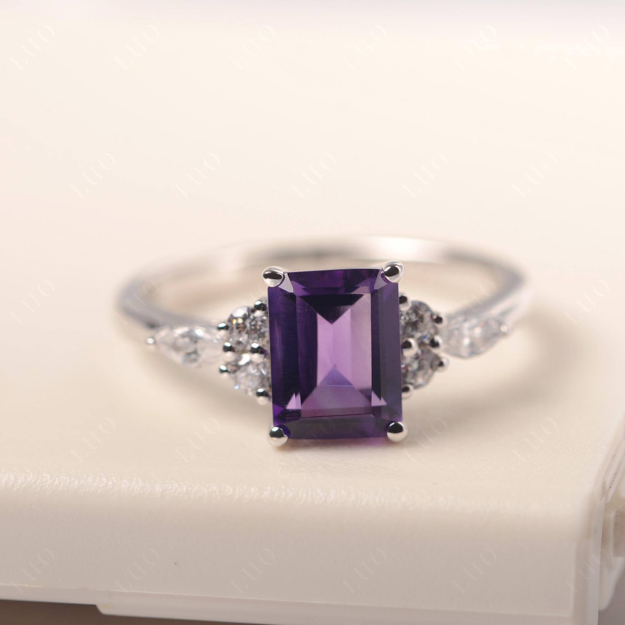 Simple Emerald Cut Amethyst Ring - LUO Jewelry 