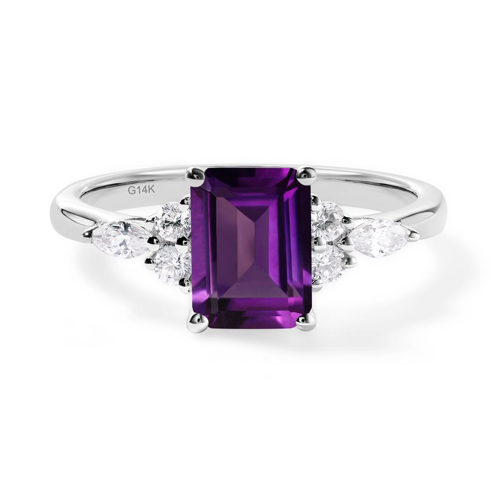 Simple Emerald Cut Amethyst Ring - LUO Jewelry #metal_14k white gold