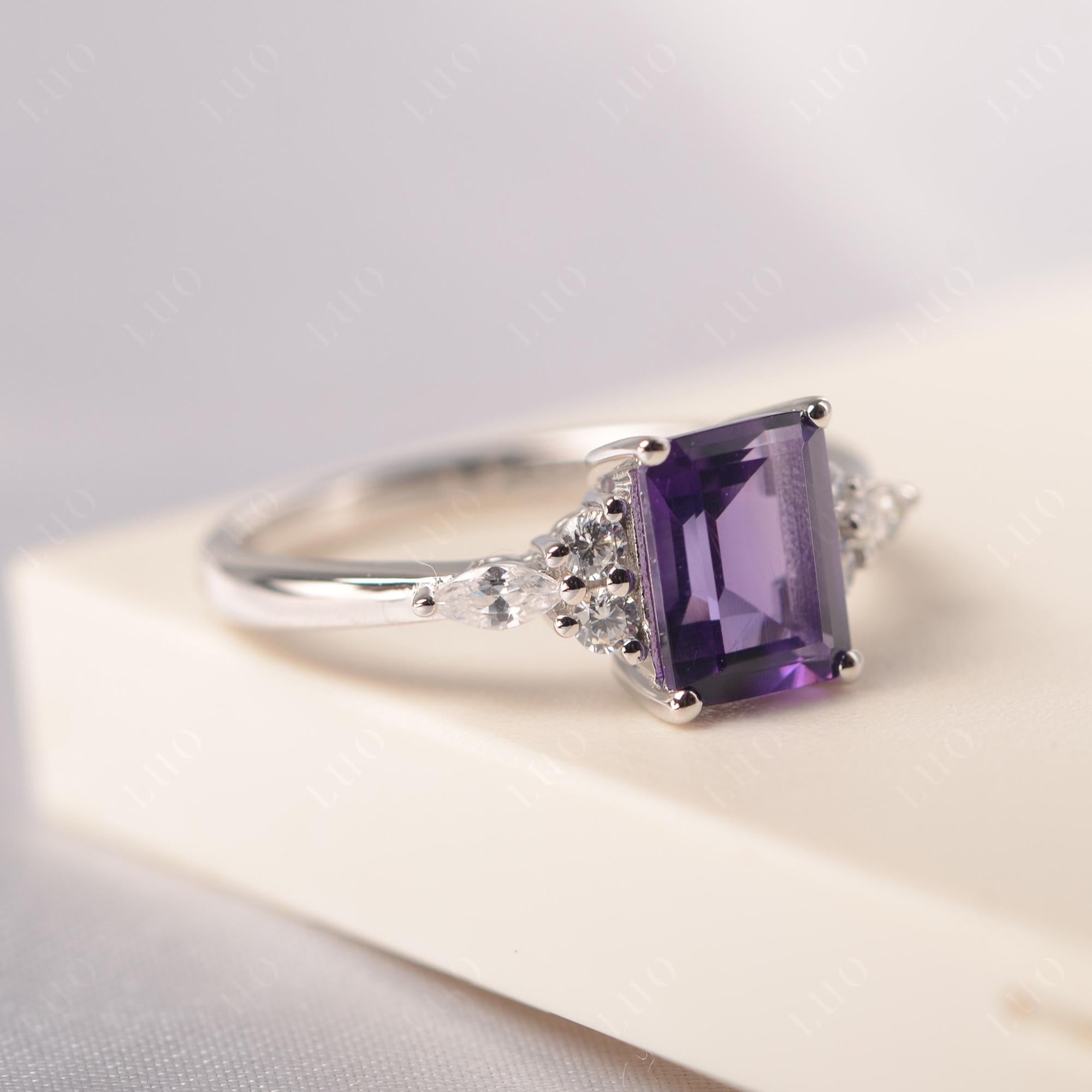 Simple Emerald Cut Amethyst Ring - LUO Jewelry 