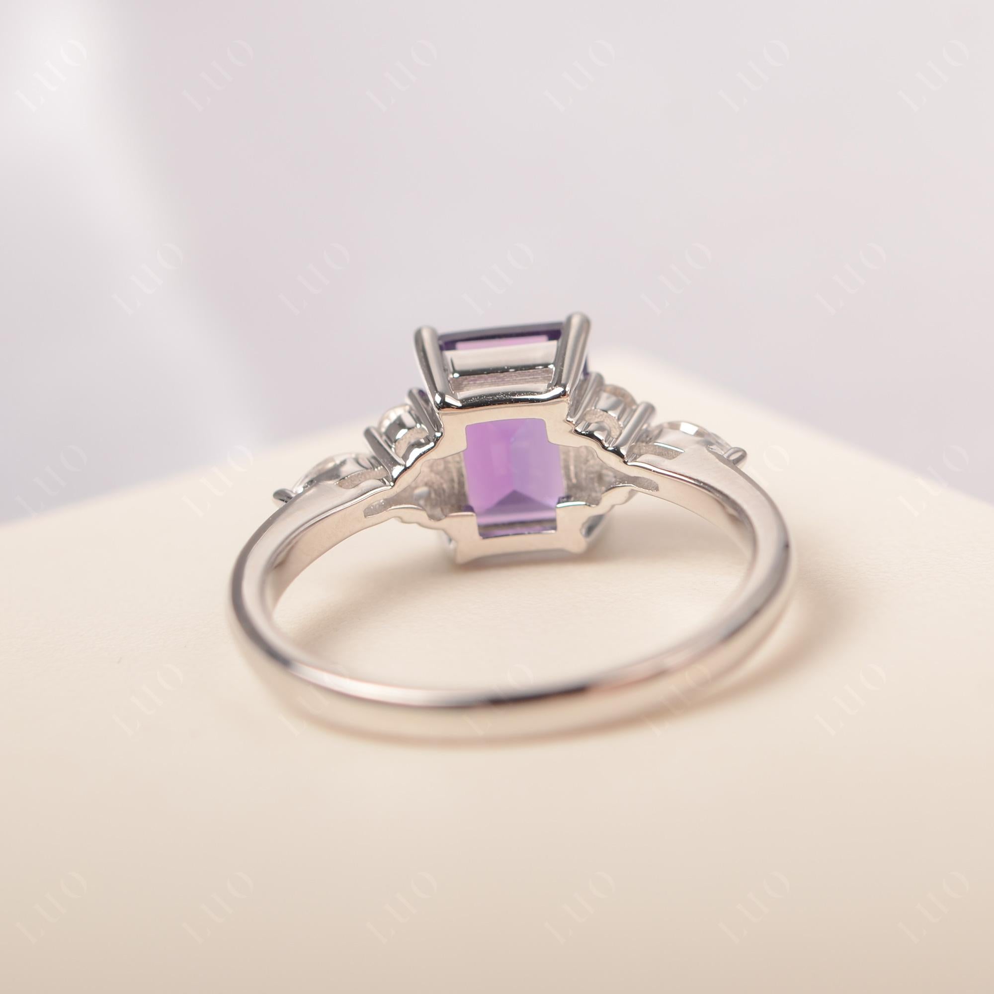 Simple Emerald Cut Amethyst Ring - LUO Jewelry 