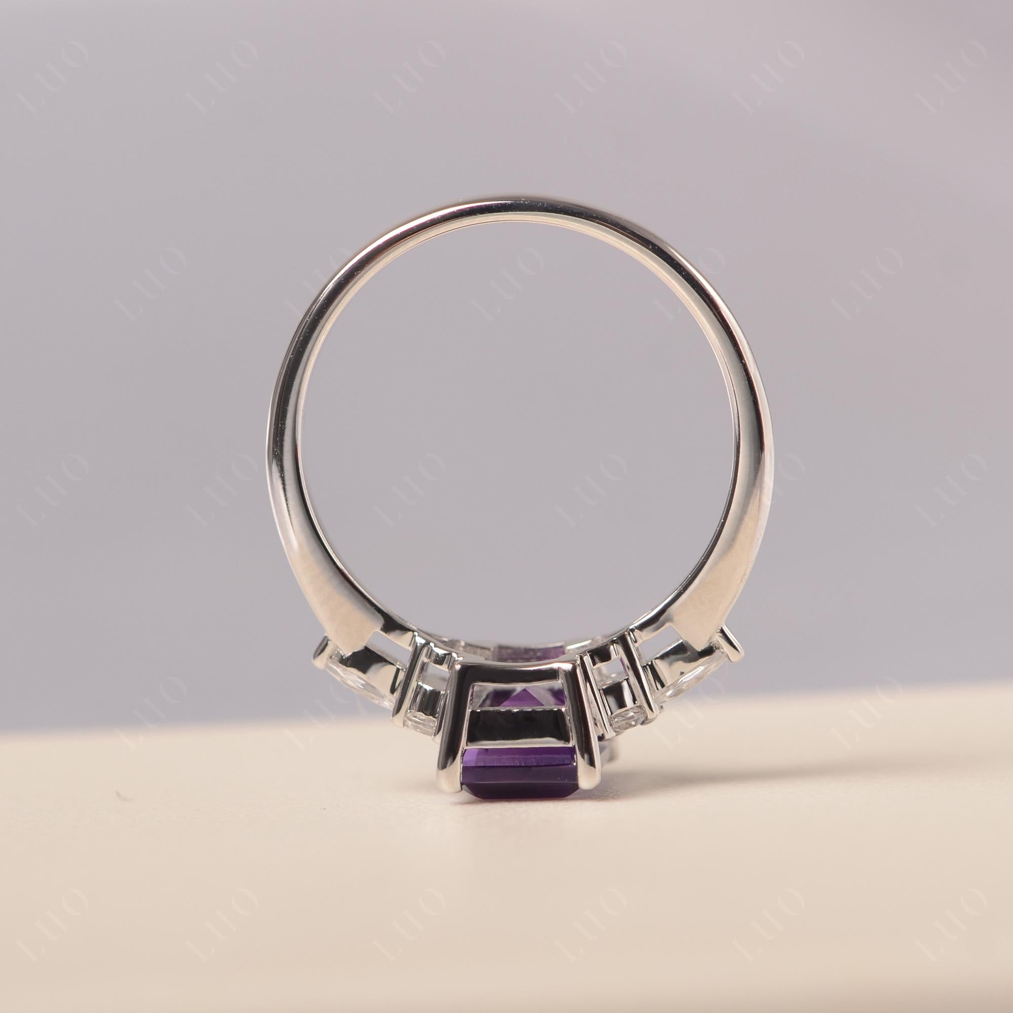 Simple Emerald Cut Amethyst Ring - LUO Jewelry 