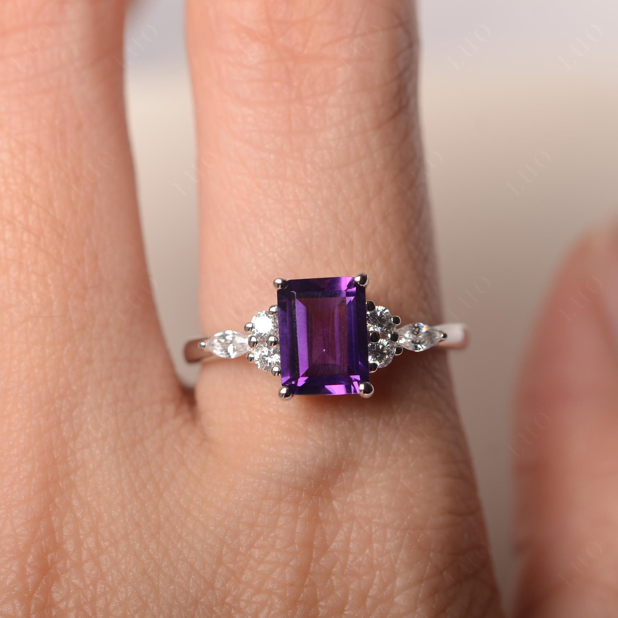 Simple Emerald Cut Amethyst Ring - LUO Jewelry 