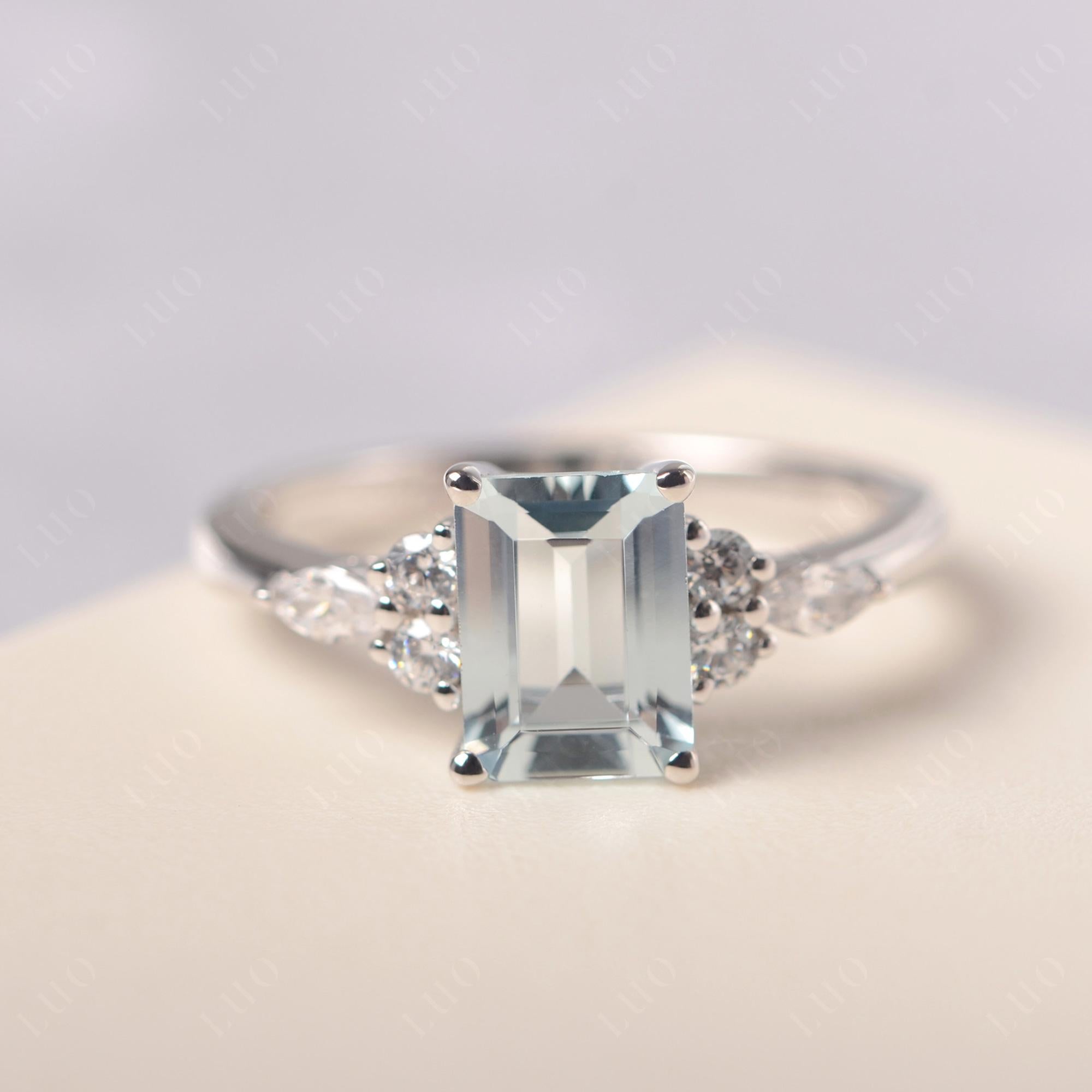 Simple Emerald Cut Aquamarine Ring - LUO Jewelry 