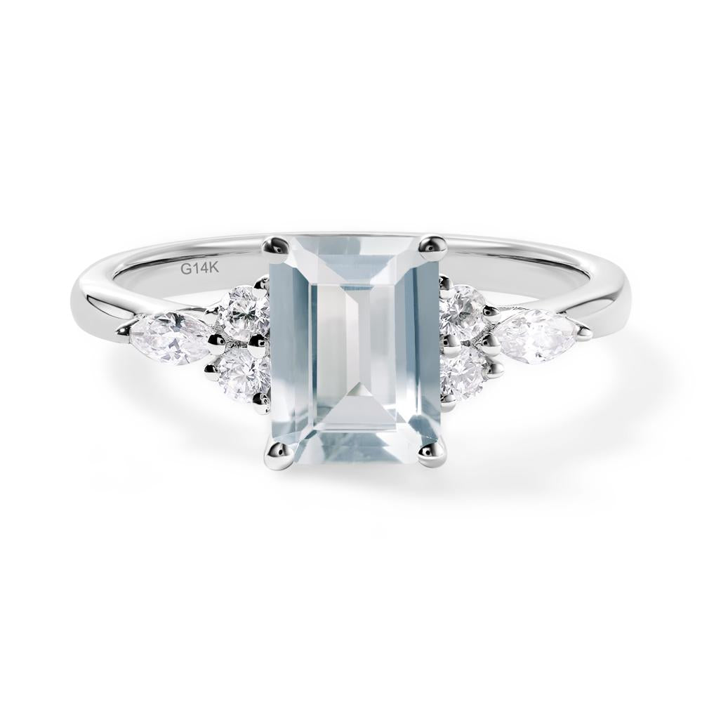 Simple Emerald Cut Aquamarine Ring - LUO Jewelry #metal_14k white gold