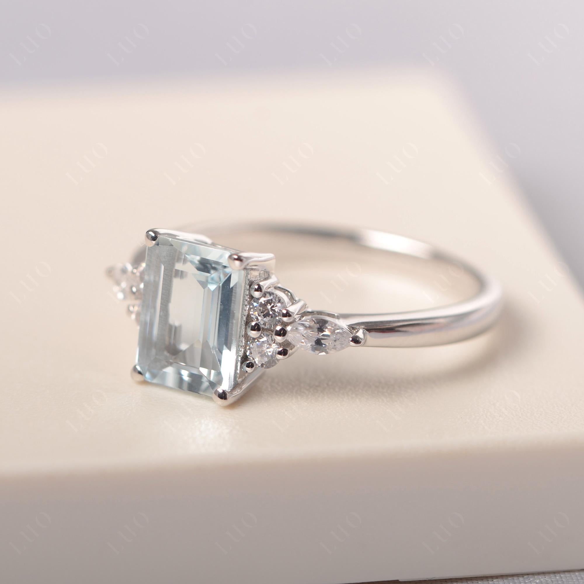 Simple Emerald Cut Aquamarine Ring - LUO Jewelry 