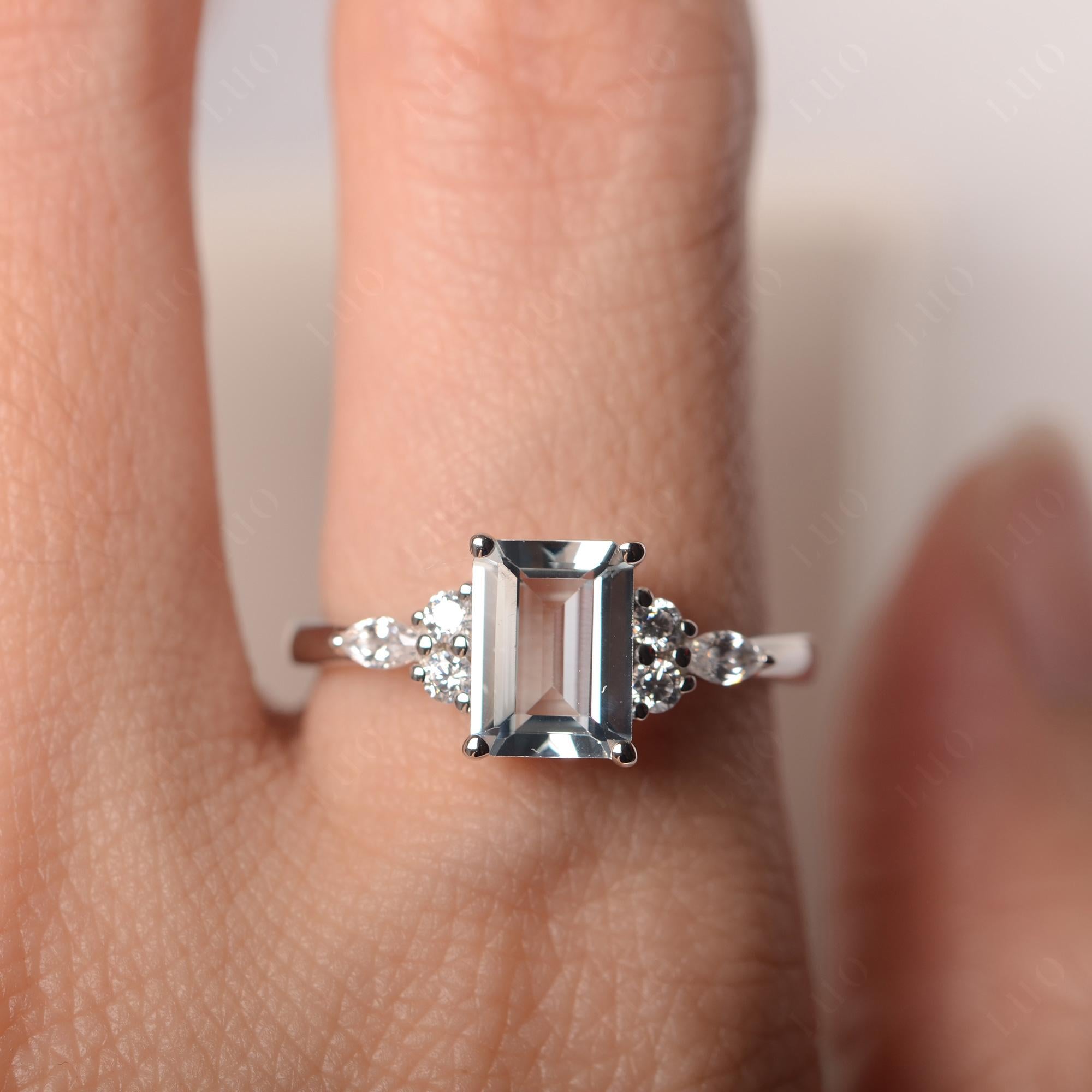 Simple Emerald Cut Aquamarine Ring - LUO Jewelry 