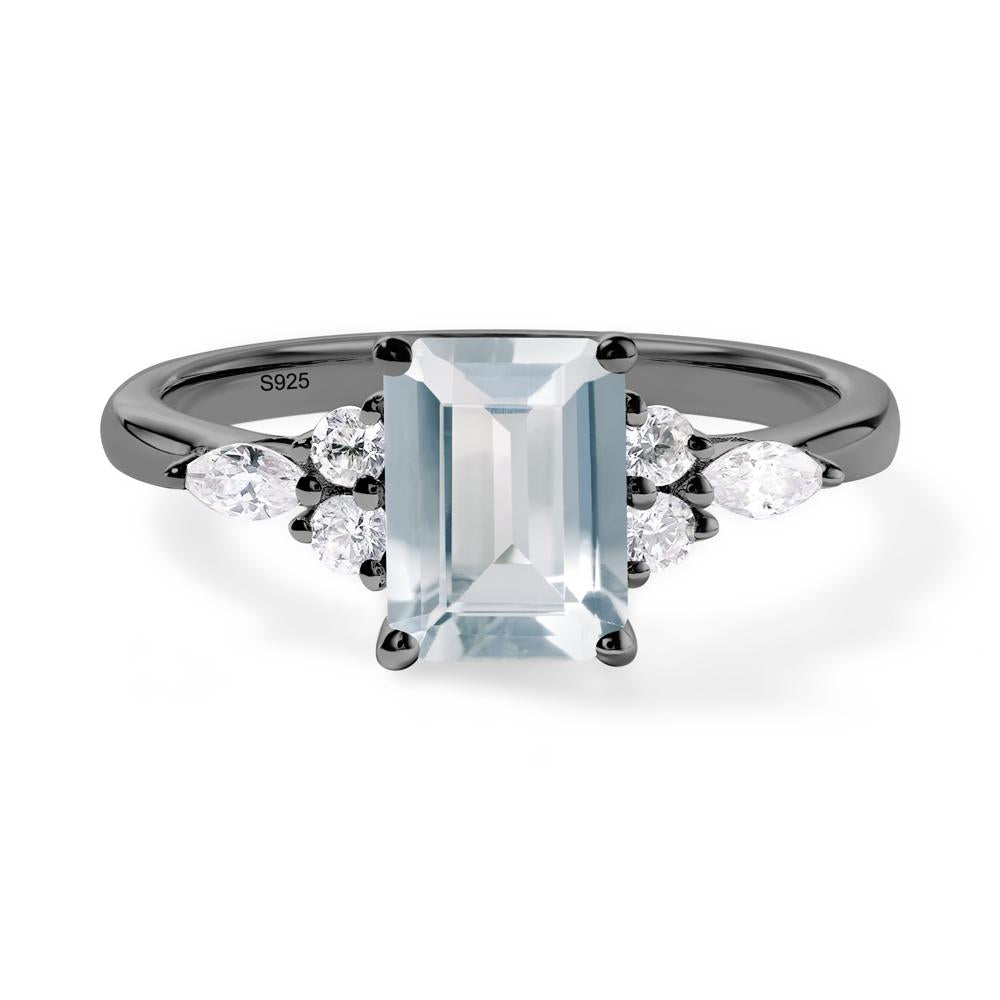 Simple Emerald Cut Aquamarine Ring - LUO Jewelry #metal_black finish sterling silver