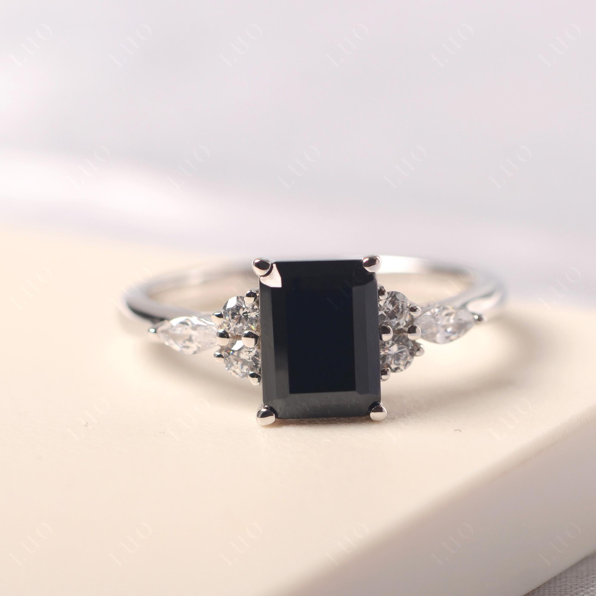 Simple Emerald Cut Black Spinel Ring - LUO Jewelry 