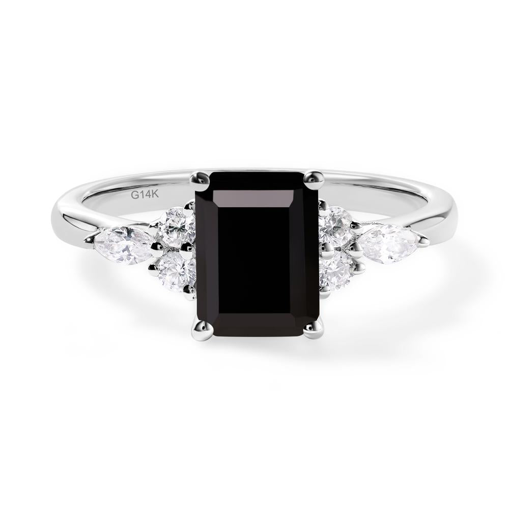 Simple Emerald Cut Black Spinel Ring - LUO Jewelry #metal_14k white gold