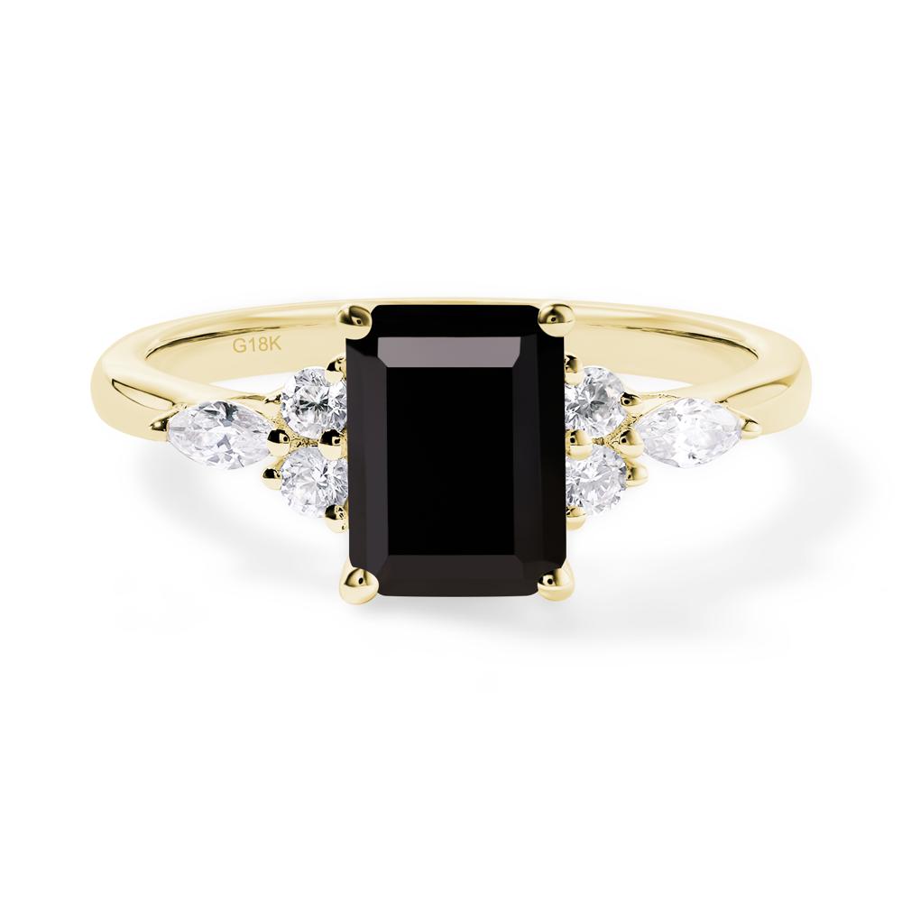 Simple Emerald Cut Black Spinel Ring - LUO Jewelry #metal_18k yellow gold