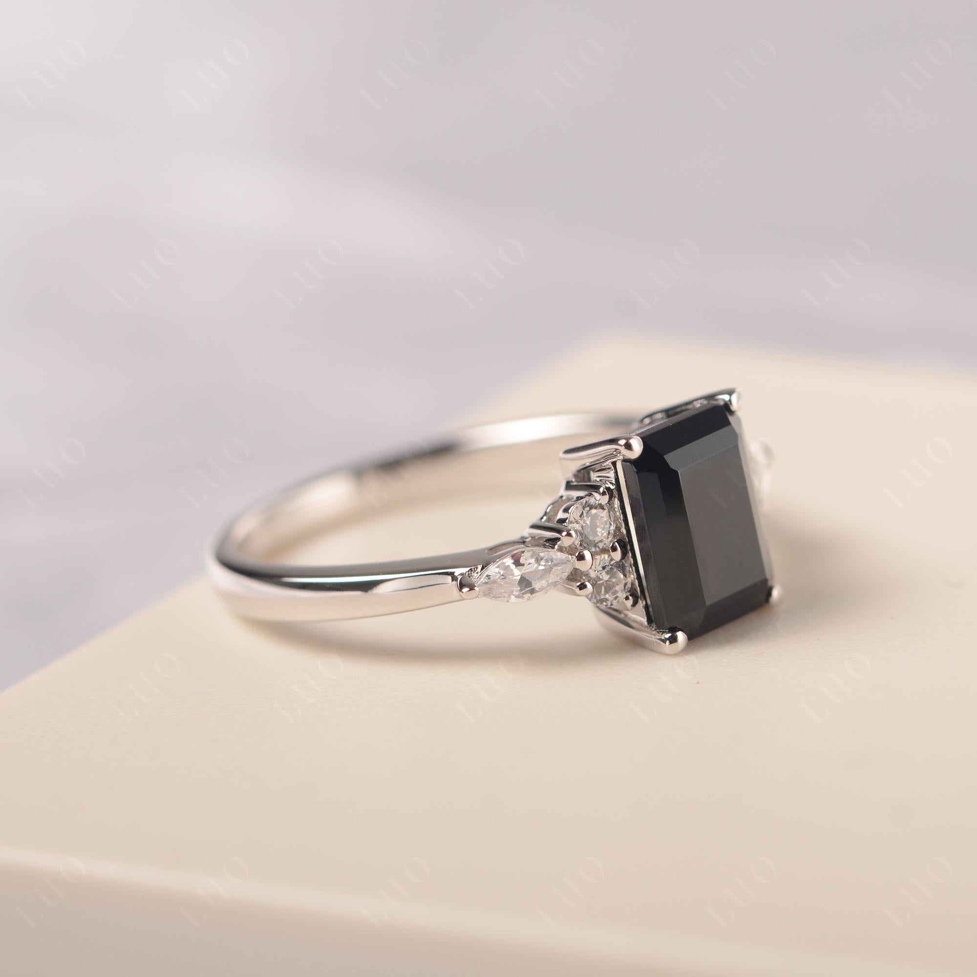 Simple Emerald Cut Black Spinel Ring - LUO Jewelry 