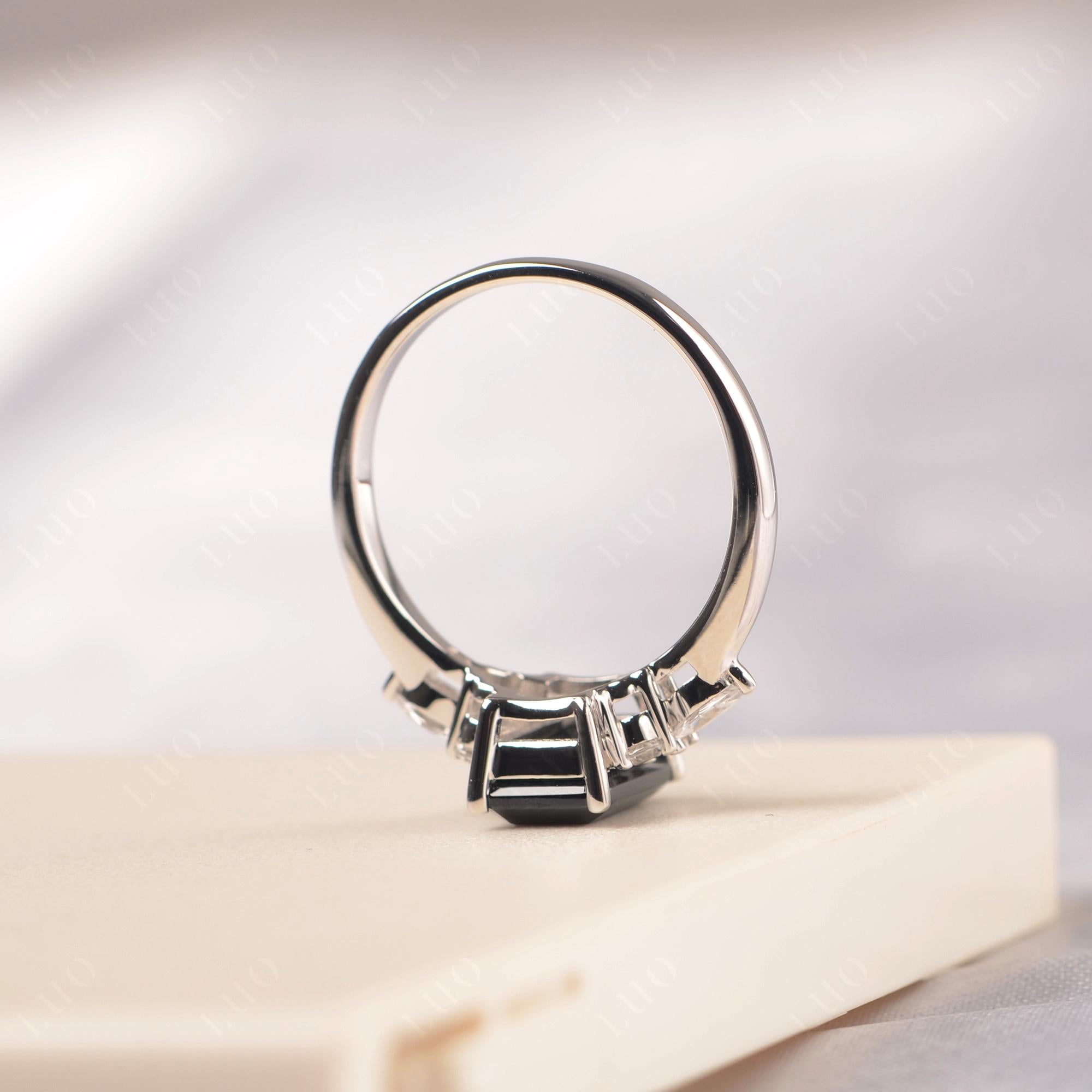 Simple Emerald Cut Black Spinel Ring - LUO Jewelry 