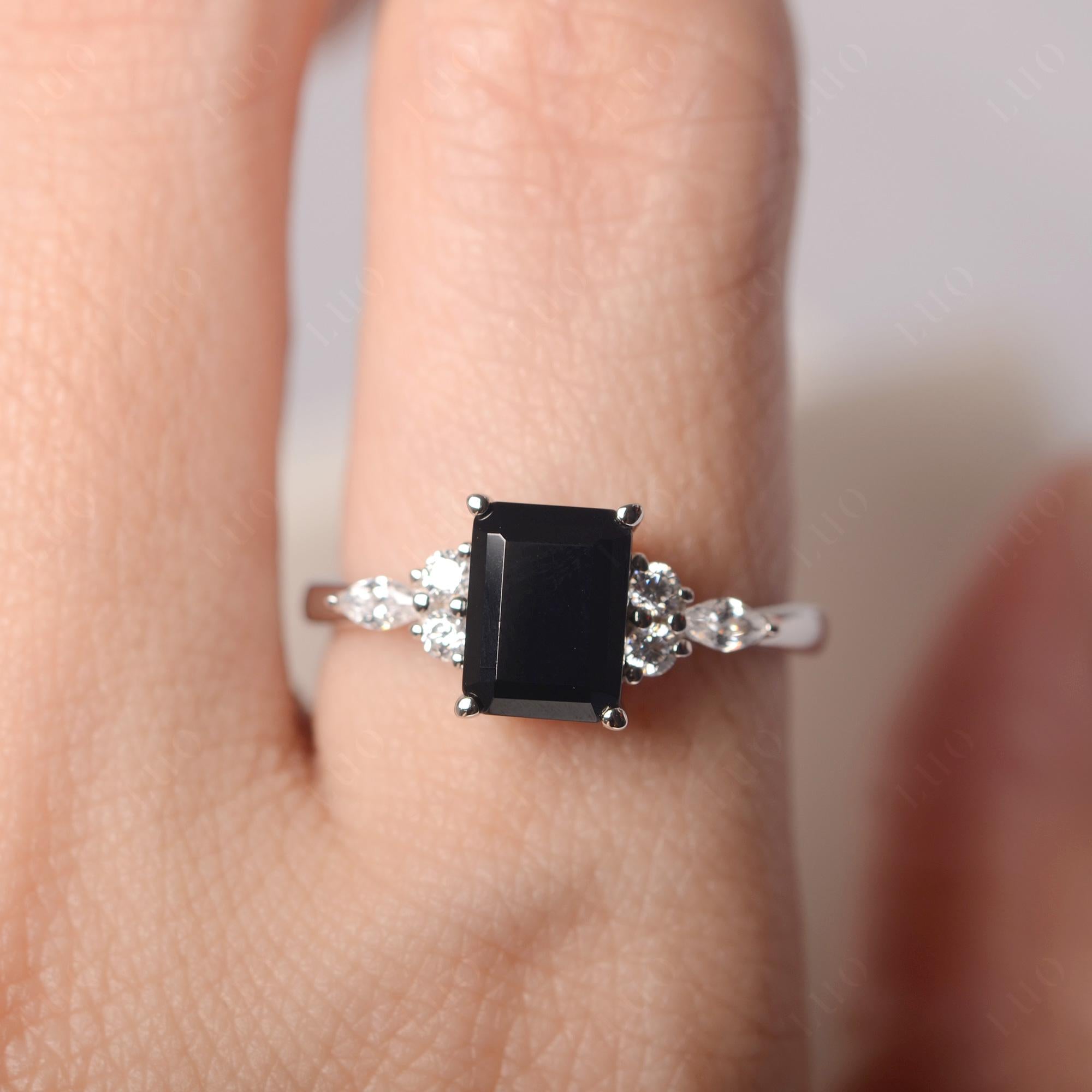 Simple Emerald Cut Black Spinel Ring - LUO Jewelry 