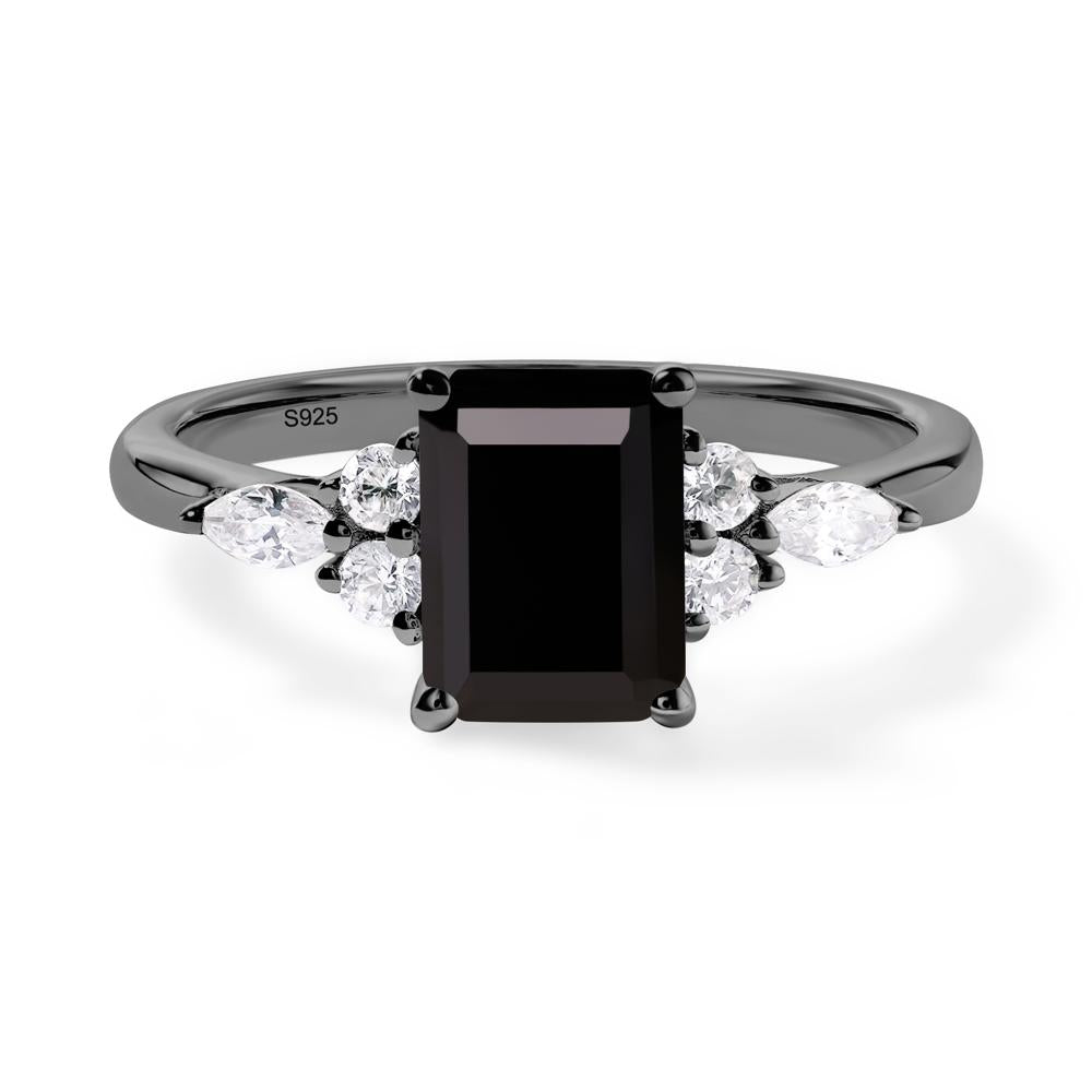 Simple Emerald Cut Black Spinel Ring - LUO Jewelry #metal_black finish sterling silver