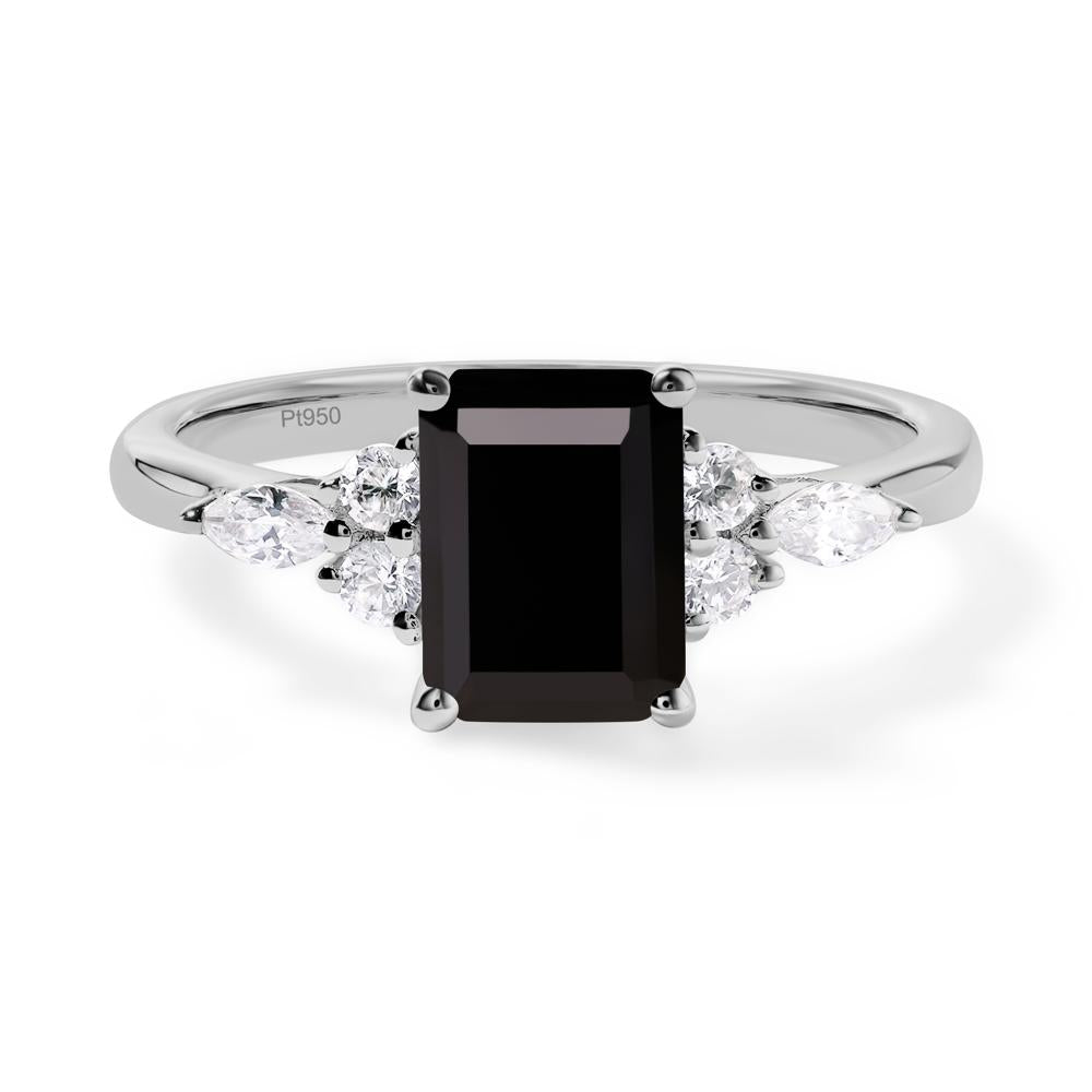 Simple Emerald Cut Black Spinel Ring - LUO Jewelry #metal_platinum