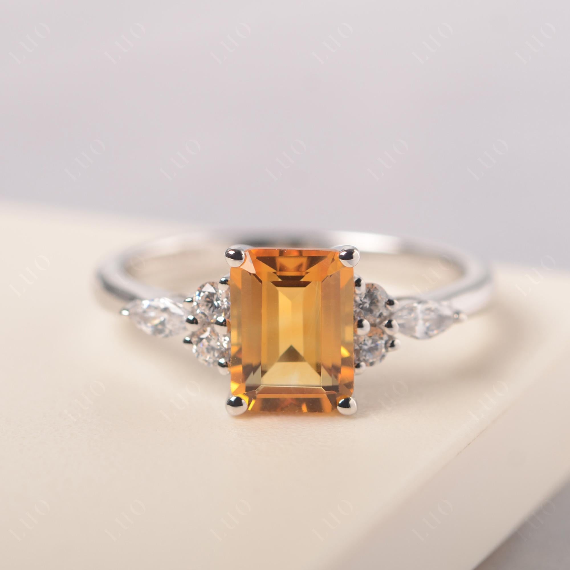 Simple Emerald Cut Citrine Ring - LUO Jewelry 